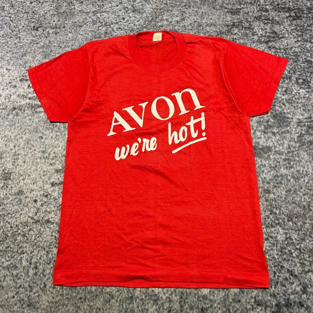 Vintage 80s Avon "We're Hot!" T Shirt Screen Stars Size Large Red Single Stitch